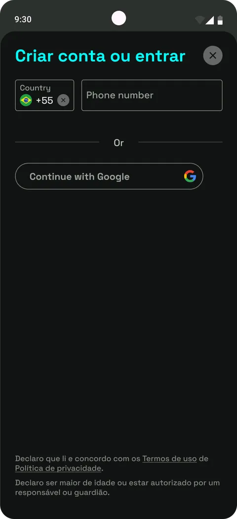 Tela do app Footbao — Crie sua conta
